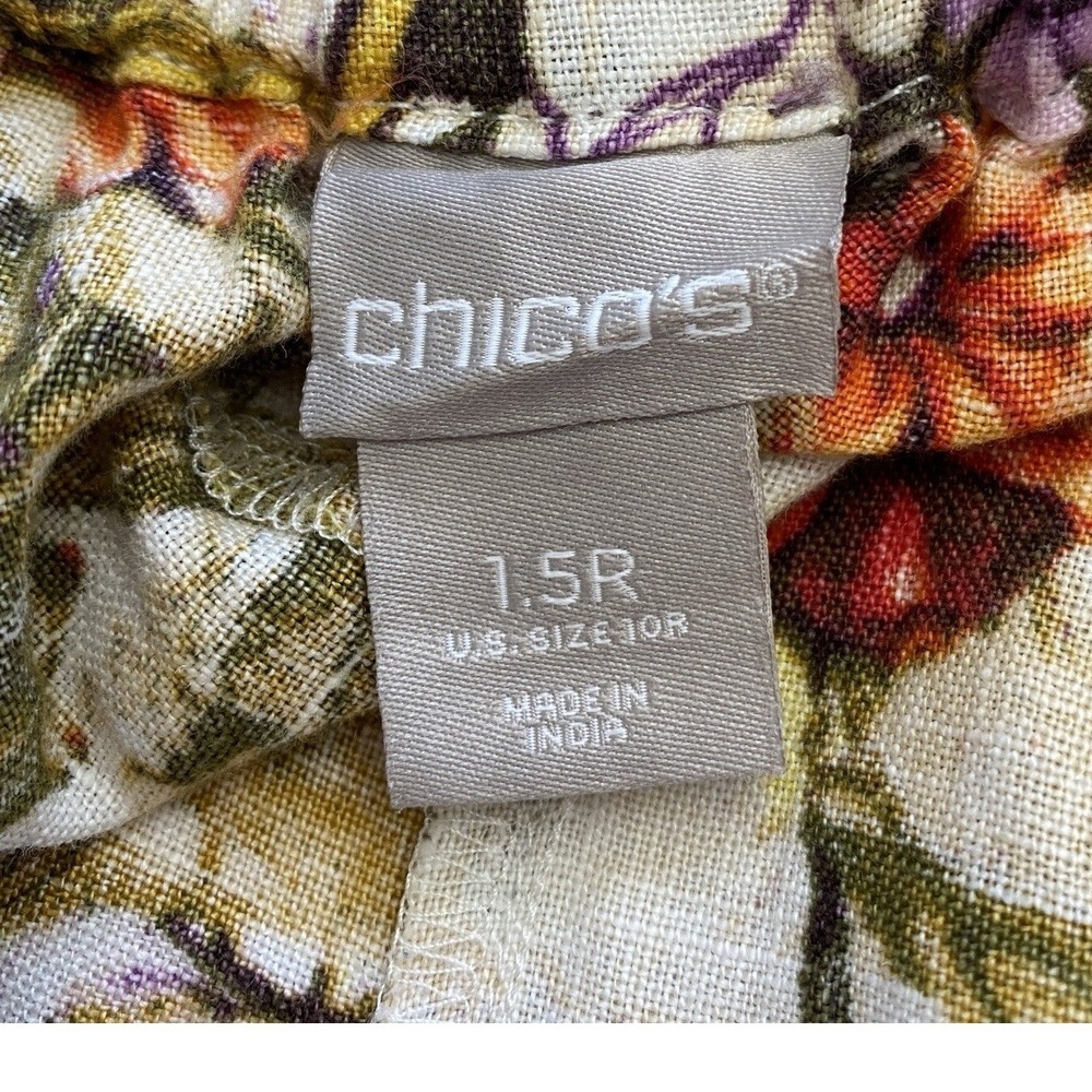 Chico's Womens Boho Linen Floral Straight Leg Pants Size 10‎ Coastal Lagenlook - Picture 5 of 11